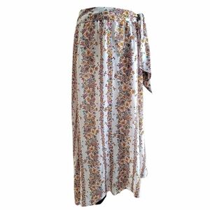 Poupette St Barth Floral Long Wrap Skirt Size S/M Side Tie Snap Closure Resort